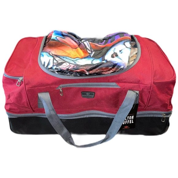 DOCKERS Red Rolling Duffel Bag - 22inch 5 Pocket Fulton Duffel X-Large - Picture 2 of 6